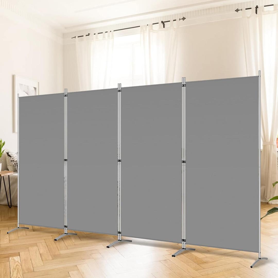 4 Panel Room Divider, 6 Ft Tall Folding Privacy Screen Room Dividers, Freestanding Room Partition Wall Dividers, 136''W x 20''D x 71''H, Grey
