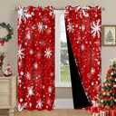 DASHAN Red Christmas Blackout Curtains for Bedroom Living Room 84 inch Length 2 Panels Set, Xmas Snowflake Room Darkening Curtains Snow Winter Thermal Insulated Curtains Window Drapes 52Wx84L