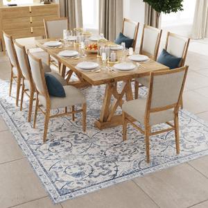 5x7 Durable Vinyl Rugs for Living Room, Vintage Floral Pattern for Dining Room, Bedroom, Home Office, Bobo Blue Non-Slip Large Rugs for Indoor&Outdoor RV, Deck, Backyard, Balcony, Modern Home Decor