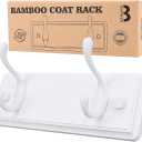 Wooden Coat Rack, Wall-Mounted Organizer for Closet, Entryway, Hallway, Foyer, Bedroom, Heavy Duty Double Hooks for Hanging Towels, Bags, Hats, Jackets, Key (White, 2 Hooks)