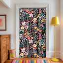 Riyidecor Small Stall Shower Curtain for Bathroom Decor 36Wx72H Rv Narrow Half Single Floral Stand Up Colorful Black Flowers Leaves Art Printed Fabric Polyester Waterproof 7 Pack Plastic Hooks