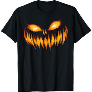 Jack O Lantern Scary Carved Pumpkin Face Halloween Costume T-Shirt, M 