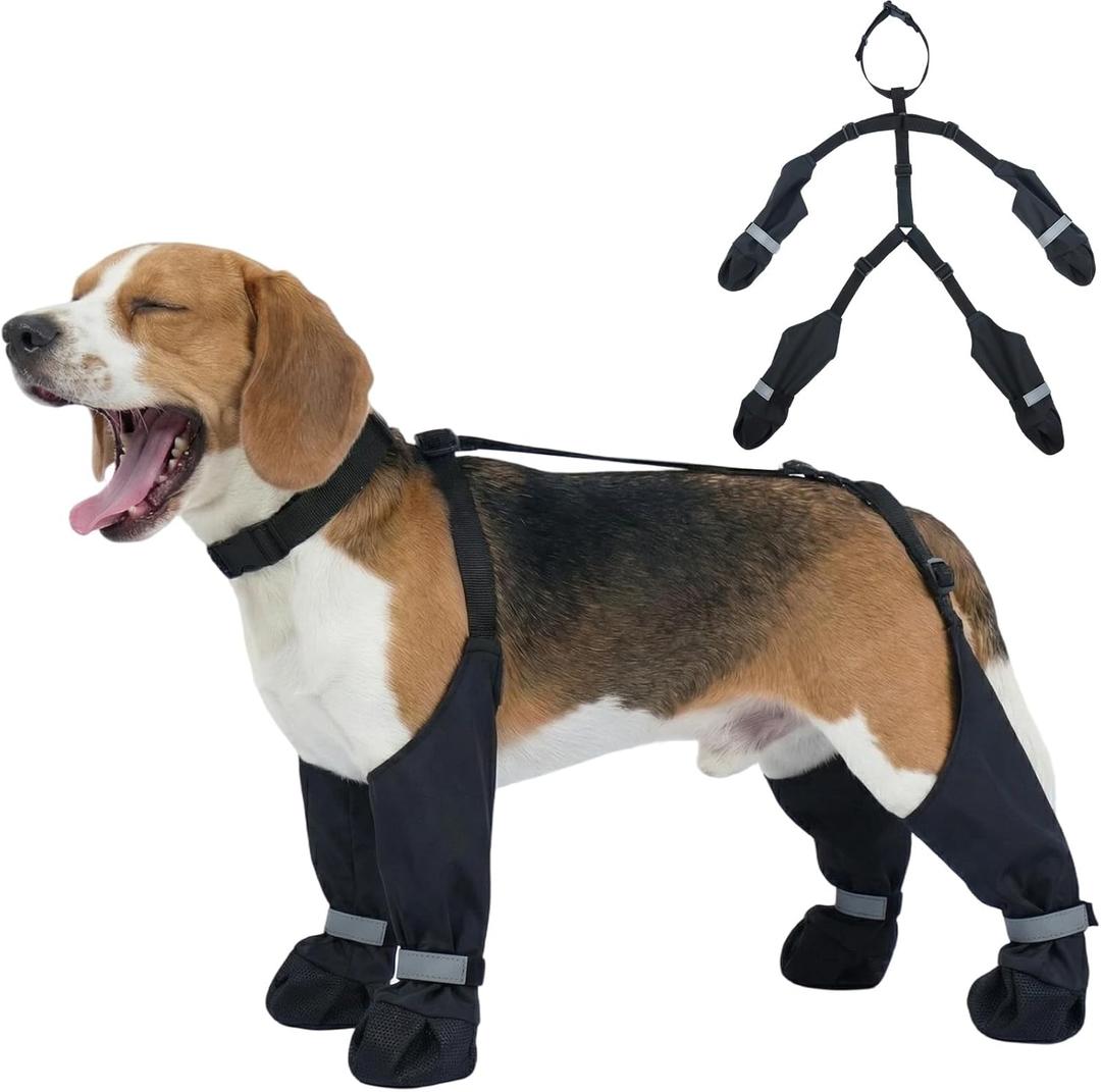 Dog Booties with Adjustable Suspenders for Outdoor Adventures  Reflective Paw Protectors for Rain, Snow & Mud, Anti-Slip & Dirt-Proof Boots Leggings, Waterproof Dogs Shoes, Black, Size L