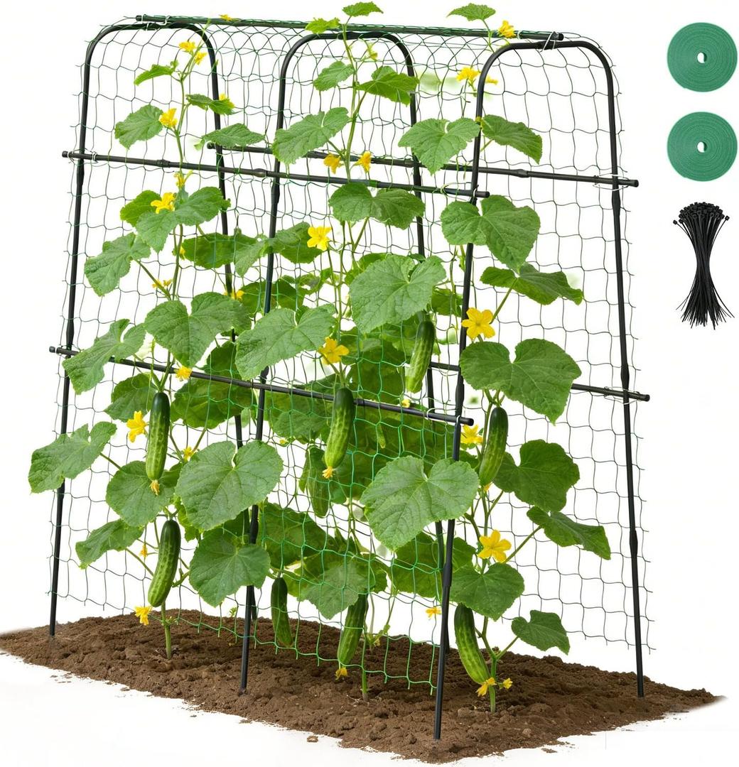 Suteck Cucumber Trellis for Raised Bed  63" x 63" U-Shaped Metal Garden Trellis for Climbing Vegetables, Tall Arch Plant Support for Beans, Tomatoes