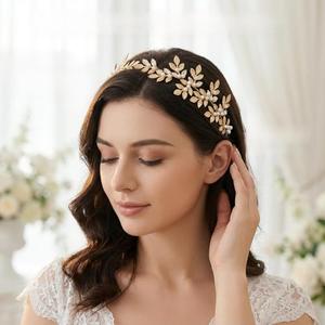 Wedding Hair Accessories, Gold Leaf Pearl Jewelry Flower Crowns For Women Elegant Bridal Headpiece, Exquisite Bride Headpiece For Bridesmaid Wedding Party Prom And Bridal Hair Piece