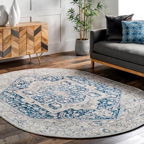 nuLOOM Harriet Vintage Medallion Fringe Area Rug - Oval 4x6 Area Rug Traditional Grey/Multicolor Rugs for Living Room Bedroom Dining Room Kitchen