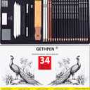 GETHPEN Sketch Pencils for Drawing,34 Pcs,Graphite Pencil (14B-4H), Charcoal Pencil,With Graphite Sticks, Erasers and Sharpener, Art Pencils for Sketching,Artist Set for Beginners and Professionals