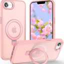 Magnetic for iPhone 17e Case & iPhone 16e Case with Ring Stand, [10 FT Drop Protection] [Velvety Touch] Slim Translucent Matte Back Shockproof Phone Case for iPhone 17e 6.1'', Pink