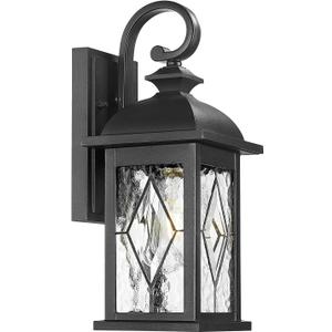 FEMILA Outdoor Wall Light Fixture,1-Light Exterior Waterproof Wall Sconce, Front Porch Lights, Matte Black Finish with Water Ripple Glass, UL Listed, 4FD54B BK-SD
