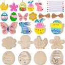 Max Fun 60PCS Wood Cutouts for Crafts Unfinished Ornaments DIY with Bunny to Paint for Kids Party Decorations Decor with Hanging Egg Shapes & Drawing Pen & Hang Cords
