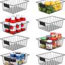 8 Pack Wire Storage Baskets for Organizing with Removable Tags, Pantry Organization Bins for Kitchen Cabinets, Closet - Metal Basket for Laundry, Garage, Refridge, Bathroom Countertop Organizer, Black