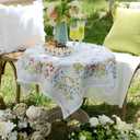 ARTABLE Square Spring Summer Tablecloth Printed Flower Vintage Floral Table Cloth for Easter Picnic Outdoor Home Holiday Long Dining Kitchen (Yellow and Pink Flowers, 33 x 33 Inch)