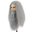 Mens Long Gray Wig with Beard Old Man Grey Wizard Wig Heat Resistant Synthetic Hair for Halloween Cosplay Costume Party