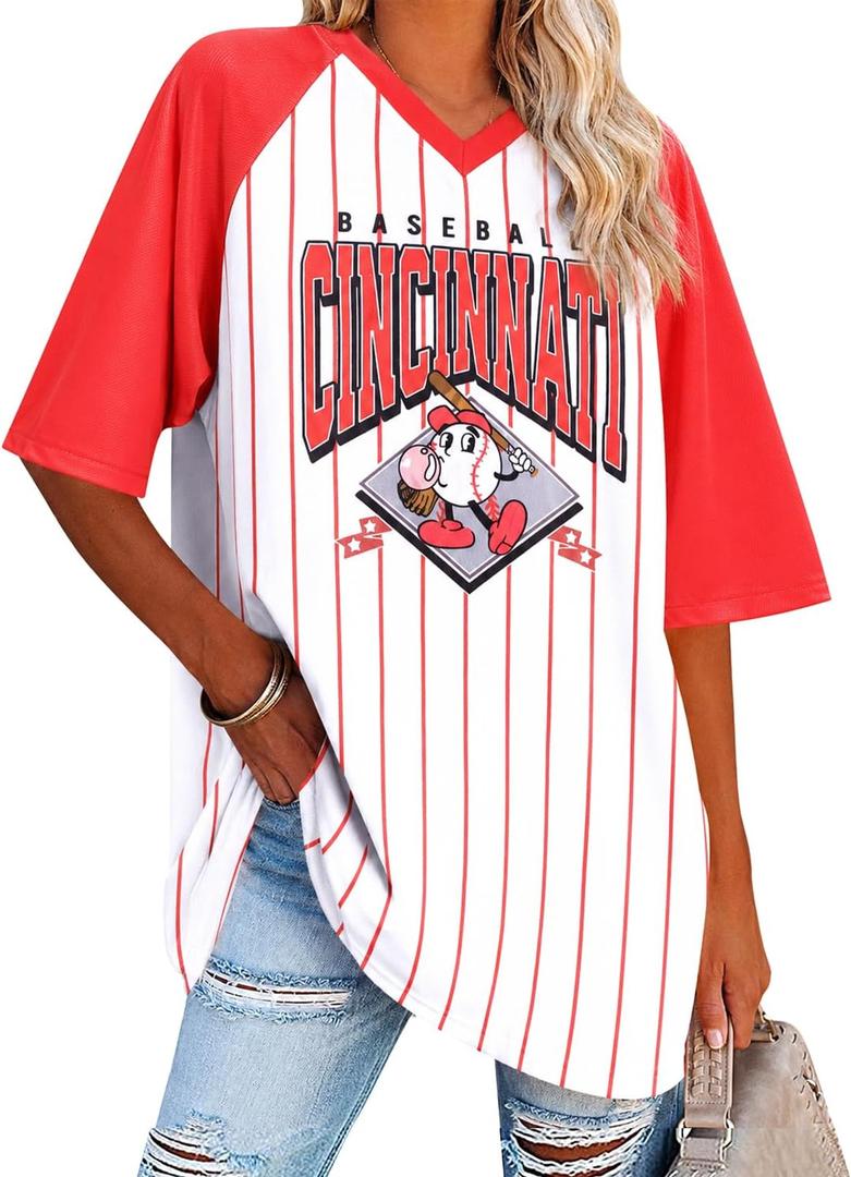 Baseball Shirt Women Oversized Game Day Shirts Baseball Team Fans Tee Sports Jersey Gift Tops (White, S)