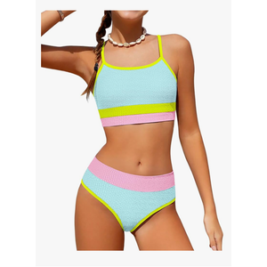 Girls Bathing Suit Color-Block Adjustable Straps Bikini Sets Girls Two Piece Swimsuits with Chest Pad Swimwear 7-18T, Size -13-14Y