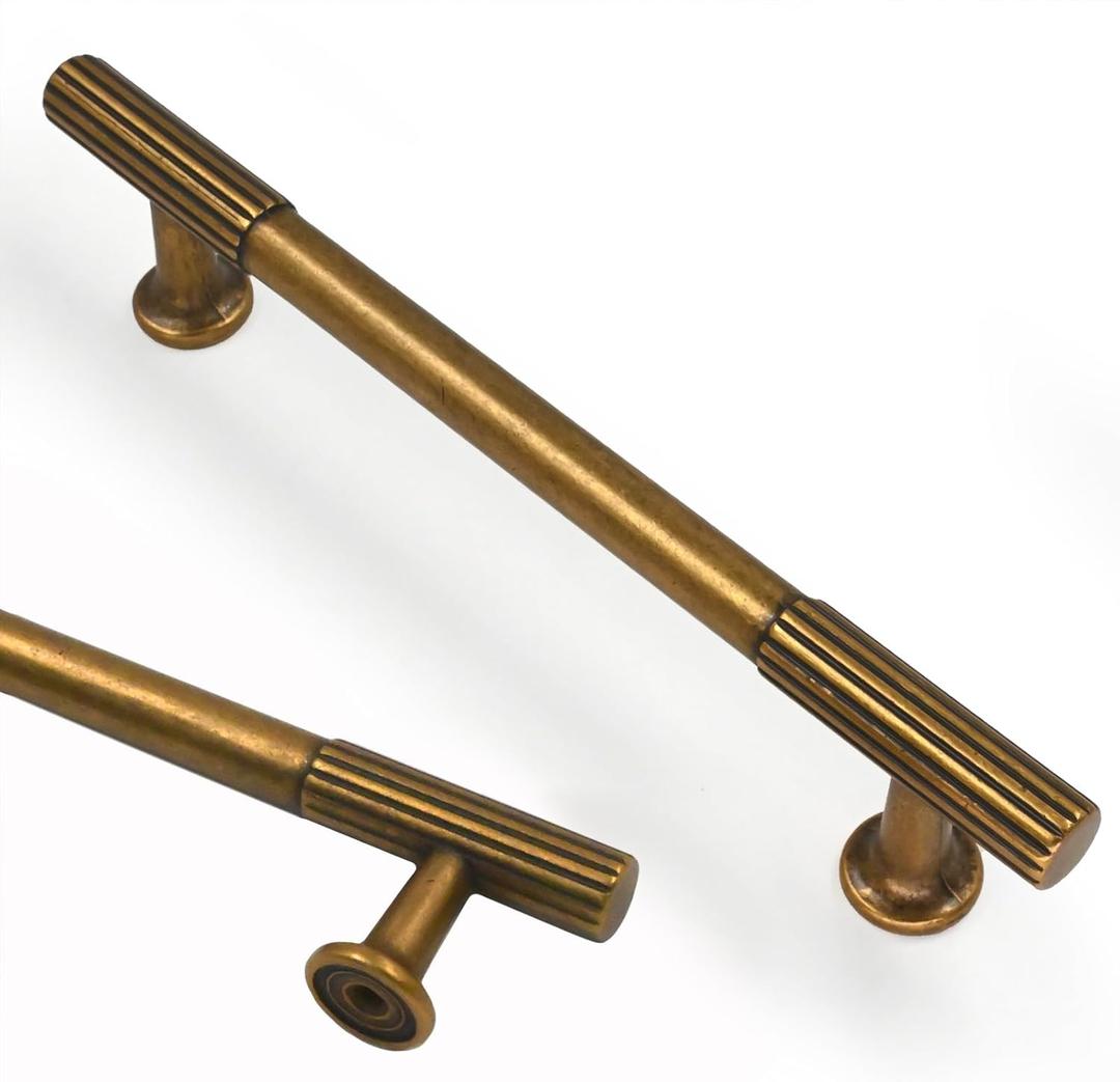 Asidrama 10 Pack Antique Brass Cabinet Hardware - 5 Inch(128mm) Kitchen Cabinet Handles for Cupboard Drawer Pulls (5" Hole Center)