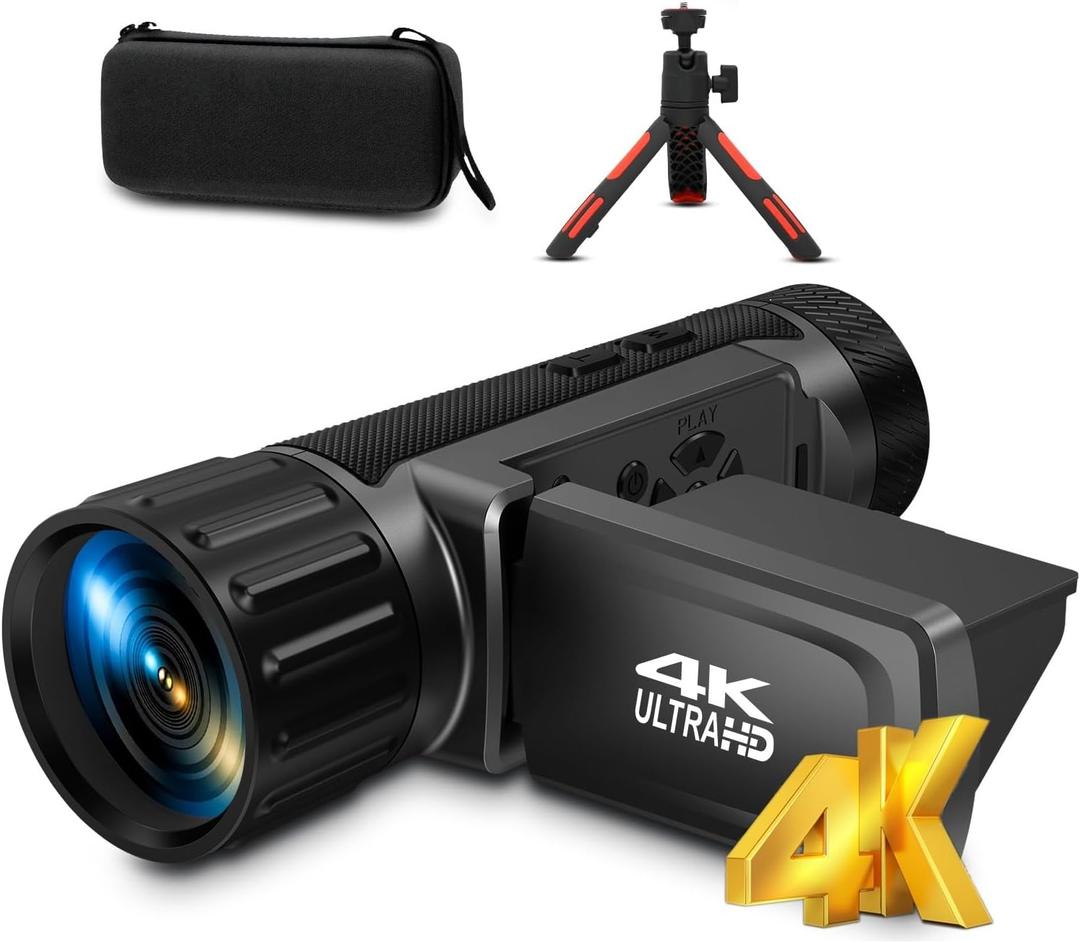 Video Camera Beginner with 3.0" Screen/Hood/Battery/SD Card/Case, Digital Camcorder Manual Focus 48MP Photo Timelapse Camera