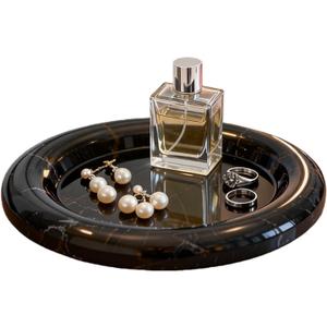 Natural Marble Round Vanity Tray Jewelry Makeup Dish Decorative Tray for Coffee Table,Bathroom,Bedroom (Portoro)