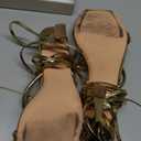 Mostrin Women's Sandals Strappy Heels for Women Lace Up Square Open Toe Heels Tie Up High Heeled Sandals for Prom, Party, Daily Wear (9, Gold)