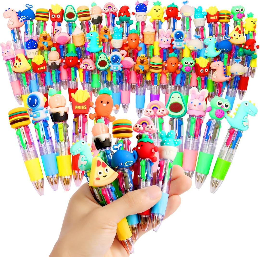 LiYiQ 50 Pcs Multicolor Pen in One Fun 4-in-1 Cute Pens Bulk Kawaii Cool Ballpoint Pens Fun Gifts (50)