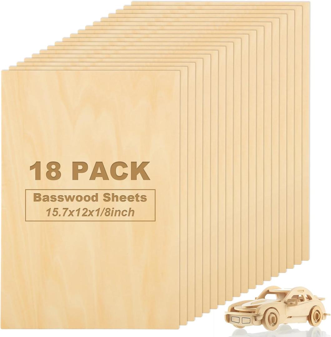 18pcs 12 x 15.7 x 1/8 Inch Plywood Basswood Sheets, 3 mm Unfinished Plywood for Craft Thin Plywood Board Sheets Rectangle Wood Panels for DIY Ornaments and Architectural Model