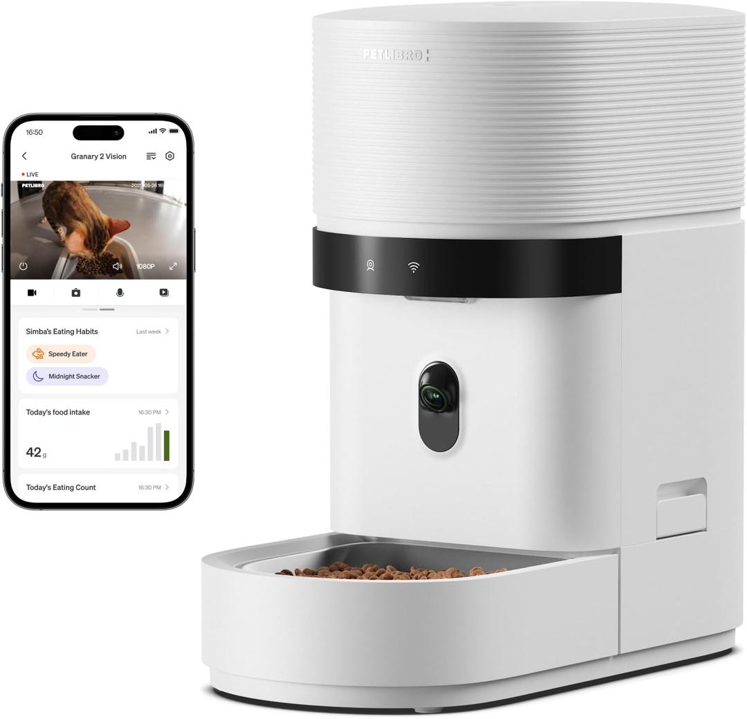 PETLIBRO Automatic Cat Feeder with Camera, Scale AI Smart Food Intake Track
Cat face recognition body feature scan each pet, 1080P HD night vision 5GHz WiFi app care, precision feeding scale 1g control