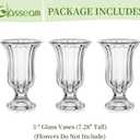 Glasseam Pedestal Glass Vase for Flowers, 7.5in Tall Compote Vase Set of 3, Crystal Clear Vases for Centerpieces, Ribbed Decorative Vases for Home Decor, Cute Footed Urn for Living Room Decorations