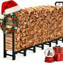 Amagabeli 8ft Firewood Log Rack Outdoor Heavy Duty Logs Holder for Fireplace Indoor Outdoor Adjustable Wood Racks for Fire Wood Holder Metal Pile Stand Storage Stacker Organizer Black