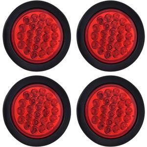 4 Inch Round Trailer Tail Light for 12V Truck Trailer Bus RV Camper ATV UTV 24LED Back Up Reverse Light Waterproof w/Flush Mount Grommets Plugs