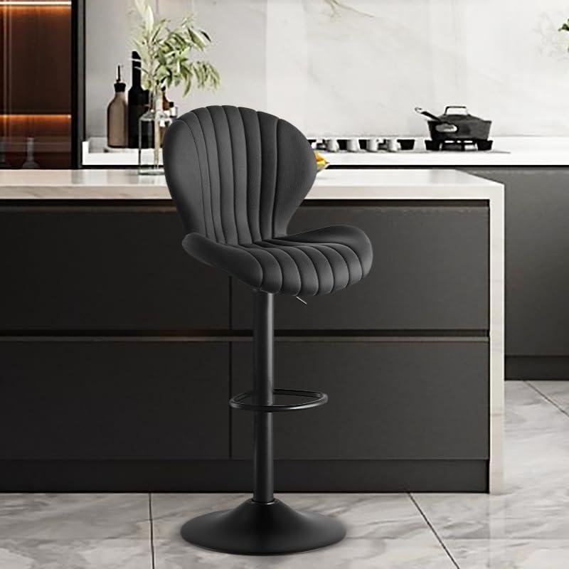 Bar Stools with Back 1-Piece Set, 360 Swivel Adjustable Height (23.6-33.5") Counter Stools, PU Leather Upholstered with High-Density Foam, Sunray Design Metal Base for Kitchen Island (Black)