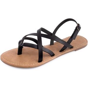 Women's Gladiator Flat Sandals Fisherman Strappy Sandals Ankle Strap Sandals (7, Black)