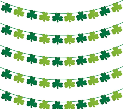 St Patricks Day Decorations  5 Pack Shamrock Clover Garland Banner  NO DIY Felt Hanging Banner for Home, Mantel, Office, Irish Party Supplies, Wall Fireplace Decor
