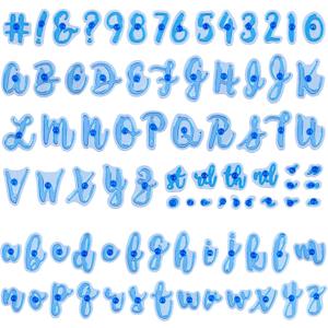 Pndeyo 83pcs Number Alphabet Cookie Stamps, Upper Lower Letter Fondant Embosser Set, Special Characters Stamp for Clay Sugar Cake Cookies Chocolate Decoration- Blue