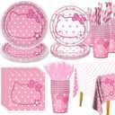 161PC Pink kittens Birthday Party Supplies Kit - Includes Pink Cat Dot Plates Napkins Cups Tablecloth Straws Forks Spoons Knives for Girls Party, Baby Shower, Cute Kattyy Decorations Serve 20 Guests