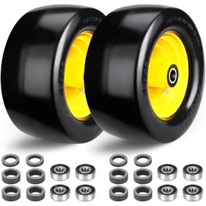 Upgrade 11x6.00-5" Flat Free Tire,2Pcs Solid Smooth Lawn Mower Tires Assembly with 3/4" 5/8" or 1/2 Bearings for Riding Lawn Mower,Zero Turn Lawn Mower,Bad Boy,Cub Cadet Front Tire, Load 425lbs (Yellow)