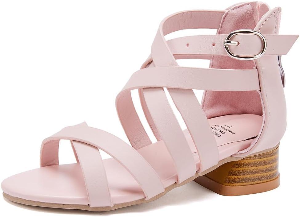BMCiTYBM Girls Sandals Low Heels Flower Wedding Shoes Dress Pump Ankle Strap Open Toe Toddler Little Big Kids (2-pink) 11 little kids
