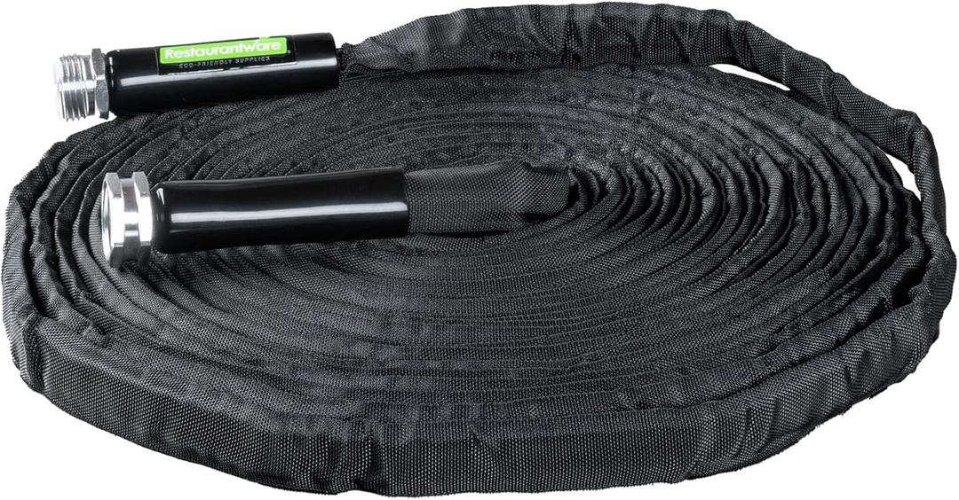 Restaurantware Black Garden Hose 1 Count 50 FT Lightweight Fabric Gardening Tool Water Hose With Kink-Free Flexible Design For Watering And Outdoor Cleaning For Household And Commercial Gardens