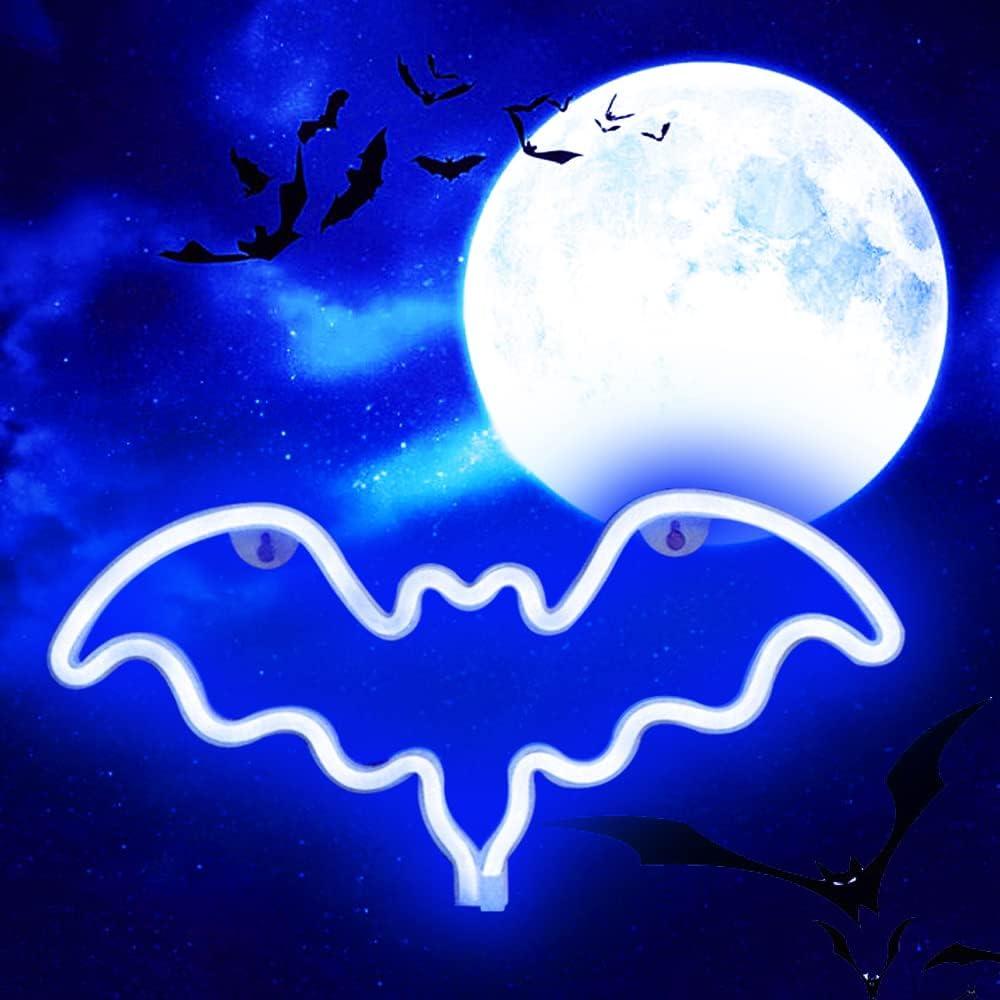 Vicila Bat Neon Signs Halloween Night Lights, LED Neon Lights Spooky Gifts Bat Shape Lamp for Wall, Festival, Party Teens Bedroom Decor-Bat (Blue)
