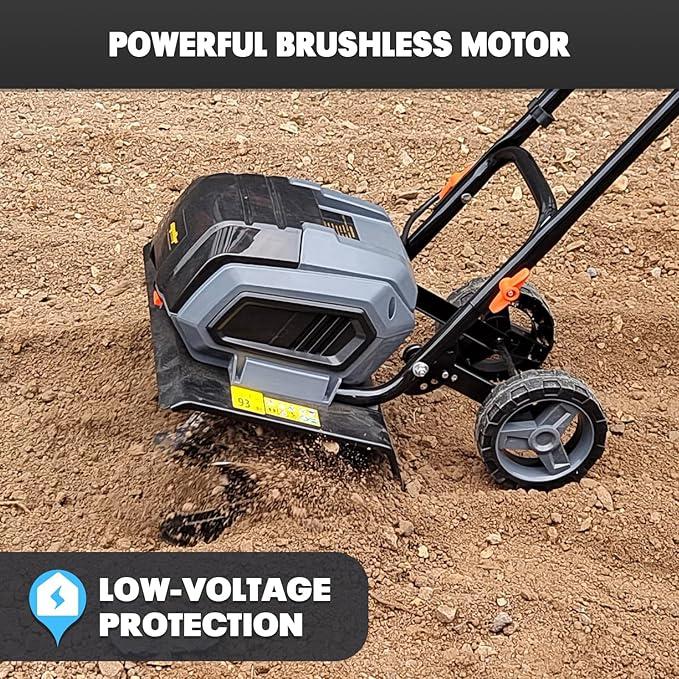 Cordless Garden Tiller Cultivator Compatible with Dewalt 20v Max Battery (Tool Bare) 14.2'' Width 8.7'' Depth 16 Steel Tines, 40V Electric Rototiller Brushless Foldable with Adjustable Wheels Cordless Garden Tiller Cultivator Compatible with Dewalt 20v Max Battery (Tool Bare) 14.2'' Width 8.7'' Depth 16 Steel Tines, 40V Electric Rototiller Brushless Foldable with Adjustable Wheels