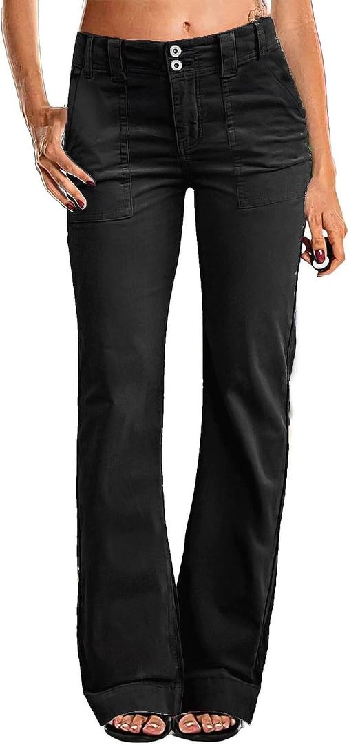 Flamingals Women's Wide Leg Pants for Women Mid Waist Dress Flare Straight Leg Corduroy Pants Work 31" Inseam Trouser
