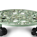 1 Pack 14 Inch Rolling Plant Stand with Wheels Metal Plant Caddy with Wheels Heavy Duty Round Plant Stand Indoor Iron Plants Rollers for Plants, Plant Dolly Retro Green