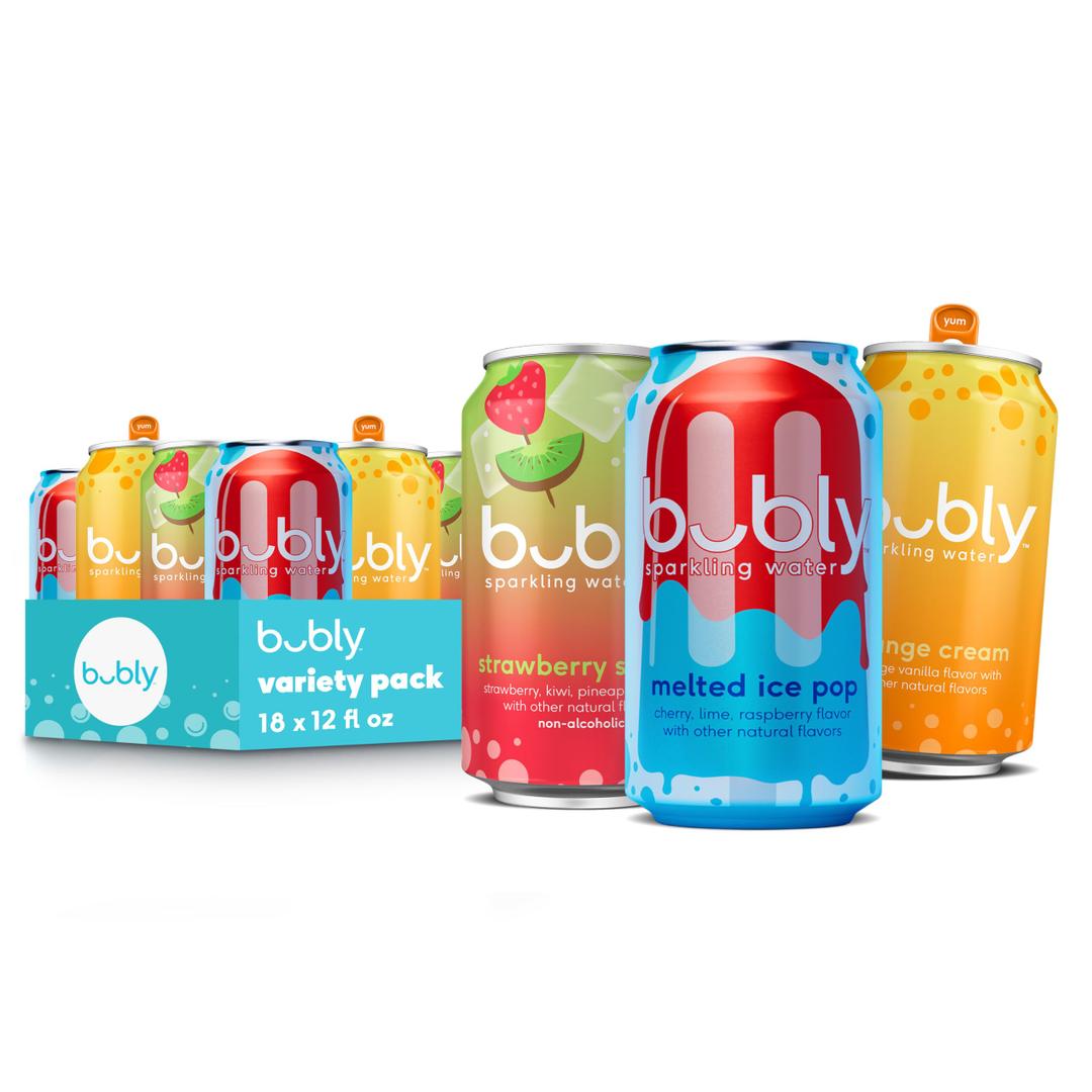 bubly Sparkling Water, 3 Flavor Variety Pack, 12 fl oz Cans (18 Pack) EXP: 10/01/2026