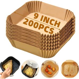 Air Fryer Liners Disposable,200PCS Victoyaw 9 Inch Square Air Fryer Parchment Paper Liners for 5-8QT Air fryer,Non-Stick Waterproof Airfryer Liners