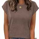 Zeagoo Womens Tops Summer Casual Cap Sleeve Tshirts Shirts Business Dressy Spring Fashion Outfits Trendy Clothes (Brown, XL)