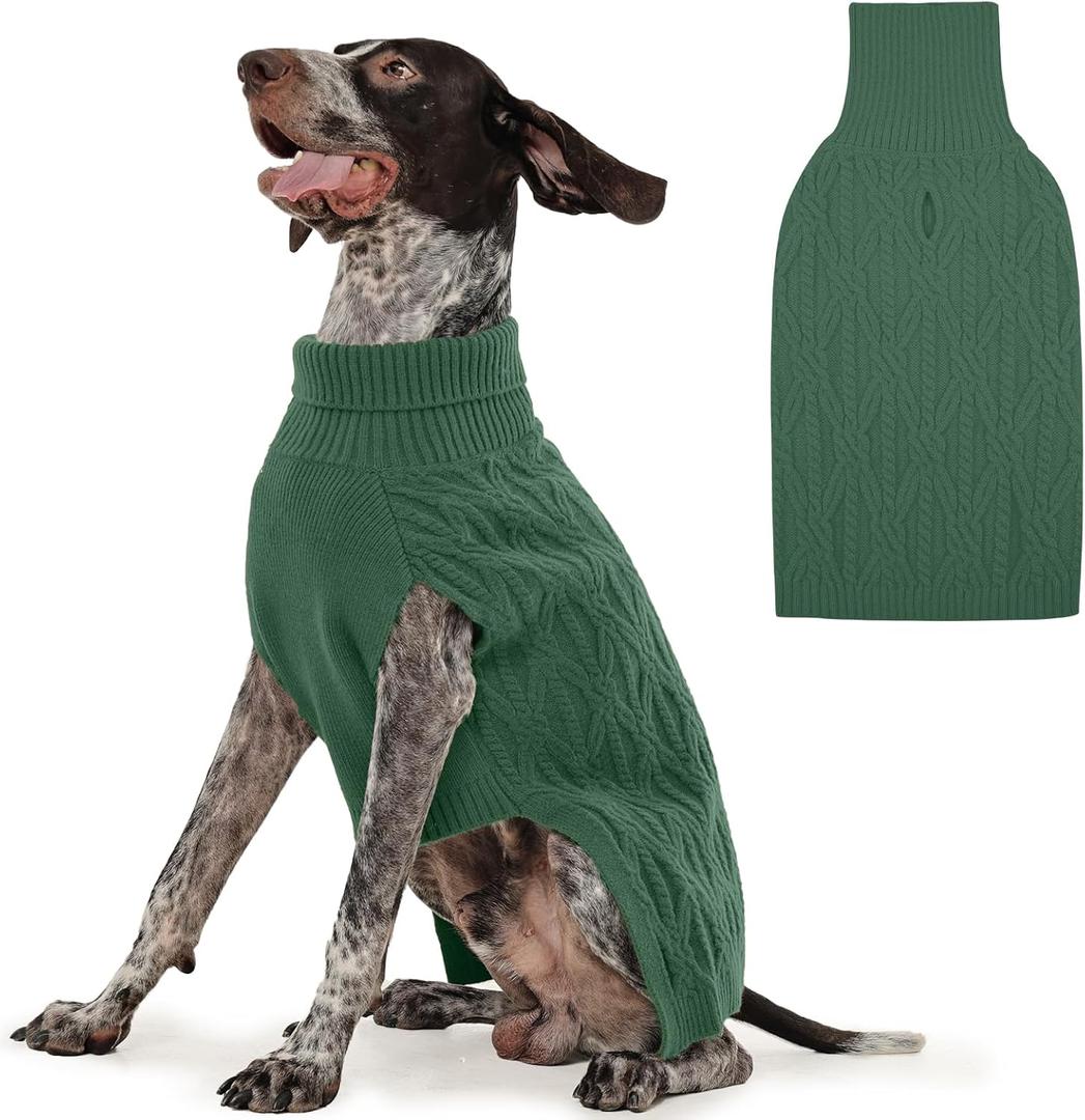 FUAMEY Dog Sweaters for Extra Large Dogs,Cold Weather Dog Knitwear,Thick Warm Dogs Turtleneck,Pet Pullover Cable Sweater,Pets Winter Clothes for Labrador,Golden Retriever Green XL