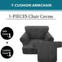 2 Pieces T Cushion Chair Covers with Arms Super Stretch Chair Slipcover for Living Room Pet Dog Universal Slip Cover Anti Slip Armchair Furniture Protector (Dark Gray, 1 Cushion)