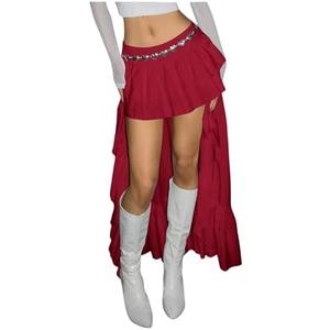 Verdusa Women's Renaissance Pirate Western High Low Night Out Skirt Asymmetrical Ruffle Maxi Skirts M