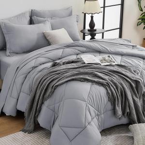 HEVUMYI 7-Piece Queen Comforter Set, Light Gray Bed in a Bag
Reversible, All-Season, Soft, 7 Piece Set, All-Season Reversible Bed in a Bag, Flat Sheet, Fitted Sheet, Pillowcases