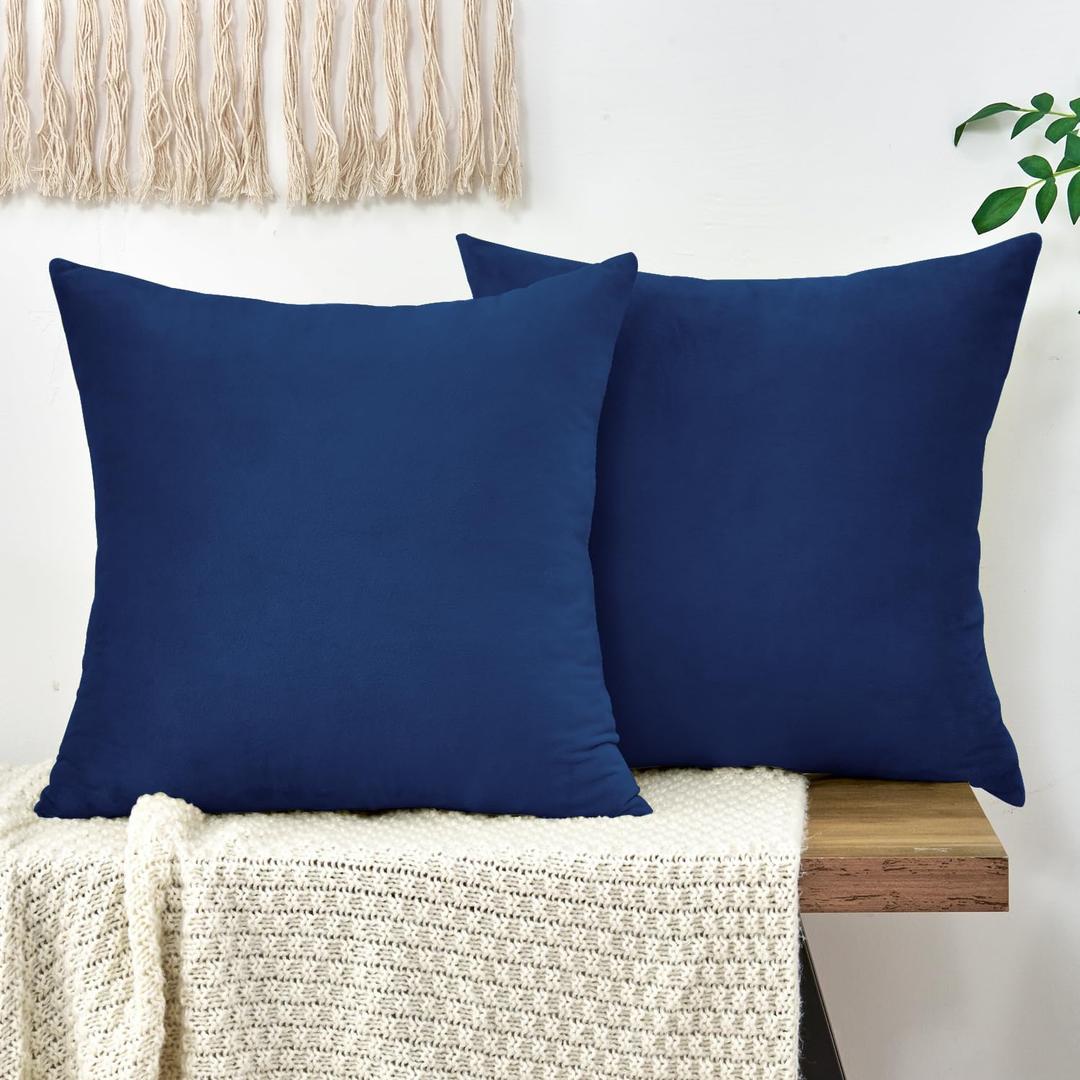 Throw Pillow Covers Decorative Velvet Set of 2 20x20 Inch Pillow Covers, Soft Navy Blue Pillowcases for Couch Sofa Bed Living Room, Farmhouse Home Boho Decor, Square Accent Cushion Covers