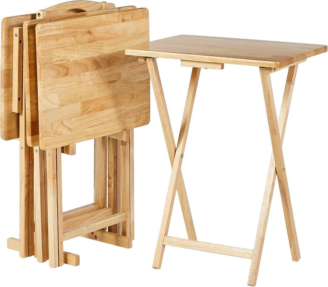 Amazon Basics Classic Foldable TV Dinner Tray Table with Storage Rack, 14.6 L x 19 W x 26 H inch, Natutral, 4-Pack